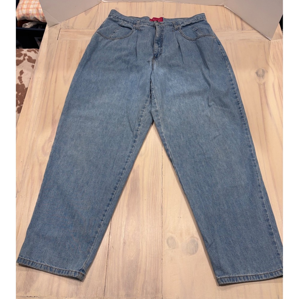 Venezia Jeans Womens 16 Light Wash High Rise Pleated Mom Jeans Made USA Cotton